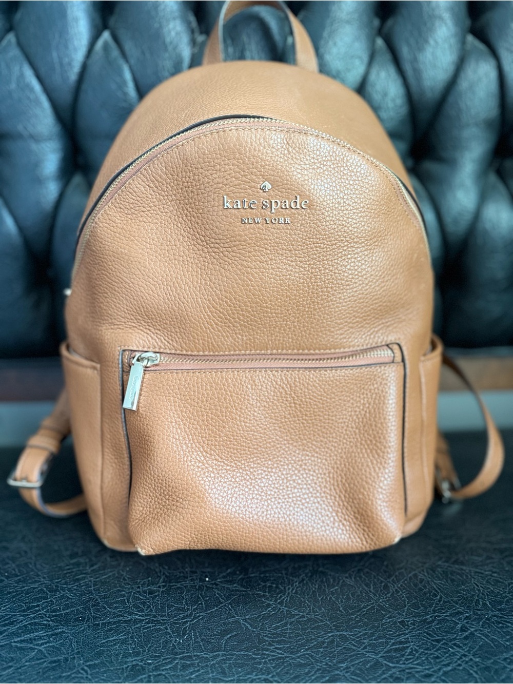 Kate Spade Pebbled Tan Leather Backpack with Front Pocket